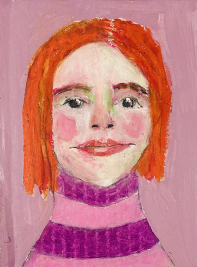 Oil pastel painting of a happy girl by Katie Jeanne Wood