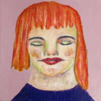 Peaceful meditating woman with orange hair by artist Katie Jeanne Wood