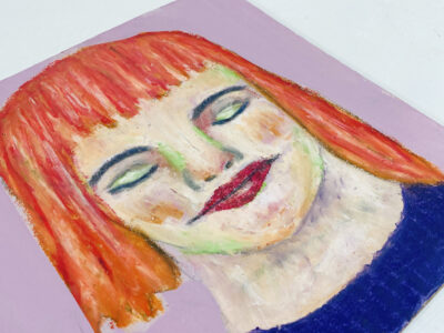 Peaceful meditating woman with orange hair by artist Katie Jeanne Wood