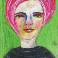 Oil pastel painting of a focused woman by Katie Jeanne Wood