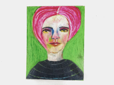 Oil pastel painting of a focused woman by Katie Jeanne Wood