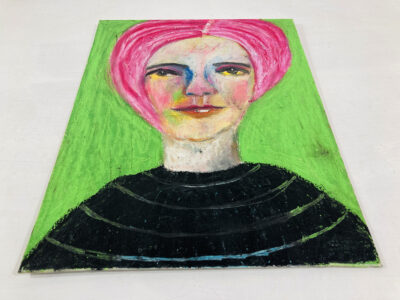 Oil pastel painting of a focused woman by Katie Jeanne Wood