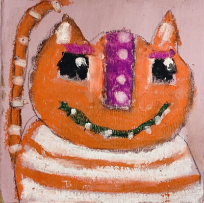 Silly grinning orange striped cat painting by artist Katie Jeanne Wood