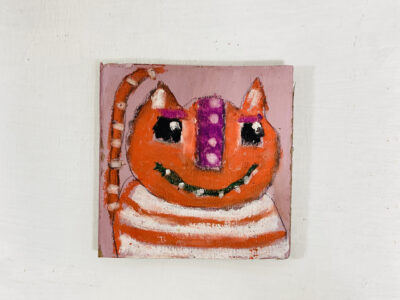 Silly grinning orange striped cat painting by artist Katie Jeanne Wood