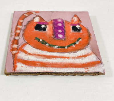 Silly grinning orange striped cat painting by artist Katie Jeanne Wood