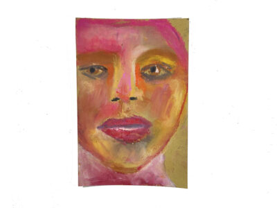 Oil pastel portrait of a pink woman by Katie Jeanne Wood