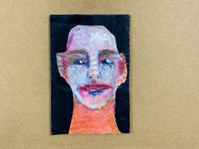 Oil pastel portrait painting of a bald man by Katie Jeanne Wood