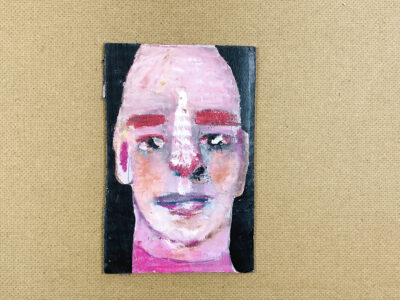 Oil pastel portrait painting of a bald money loving man by artist Katie Jeanne Wood