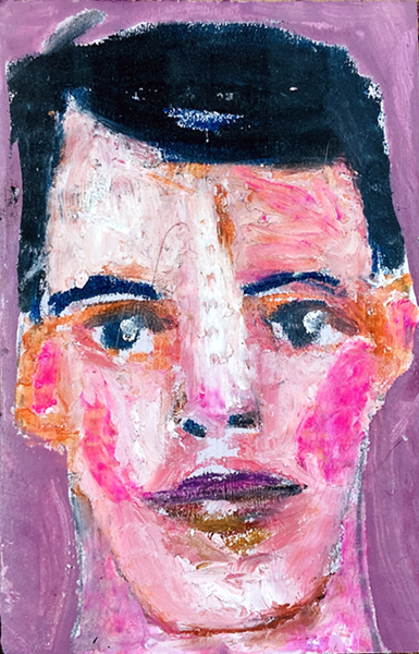 Oil pastel portrait painting of a dark haired man by artist Katie Jeanne Wood