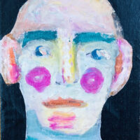 Oil pastel portrait painting of a sad bald man by artist Katie Jeanne Wood