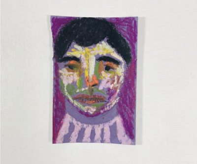 Oil pastel painting of a sad man on construction paper by Katie Jeanne Wood