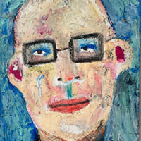 Oil pastel portrait painting of a bald man by artist Katie Jeanne Wood