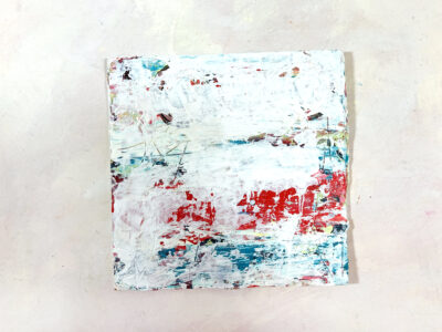 White & red acrylic abstract painting by artist Katie Jeanne Wood