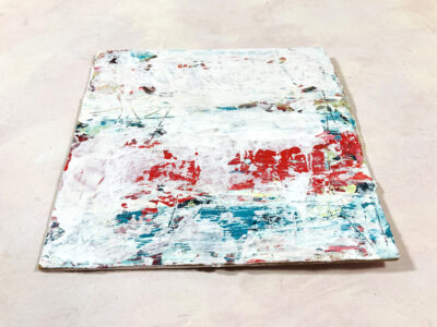 White & red acrylic abstract painting by artist Katie Jeanne Wood