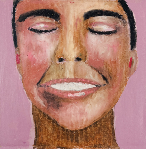 Being Human is Beautiful - oil pastel portrait of a smiling happy woman by Katie Jeanne Wood