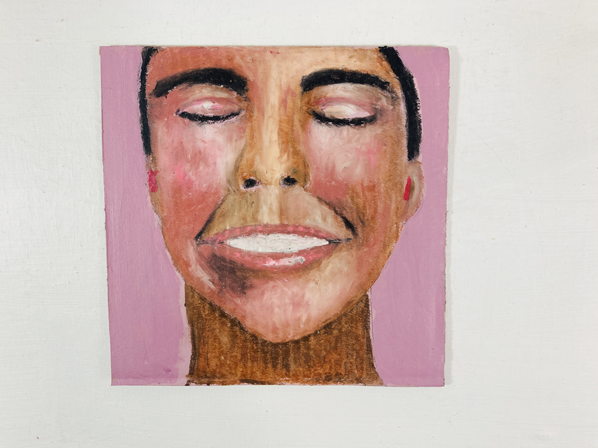 Being Human is Beautiful - oil pastel portrait of a smiling happy woman by Katie Jeanne Wood