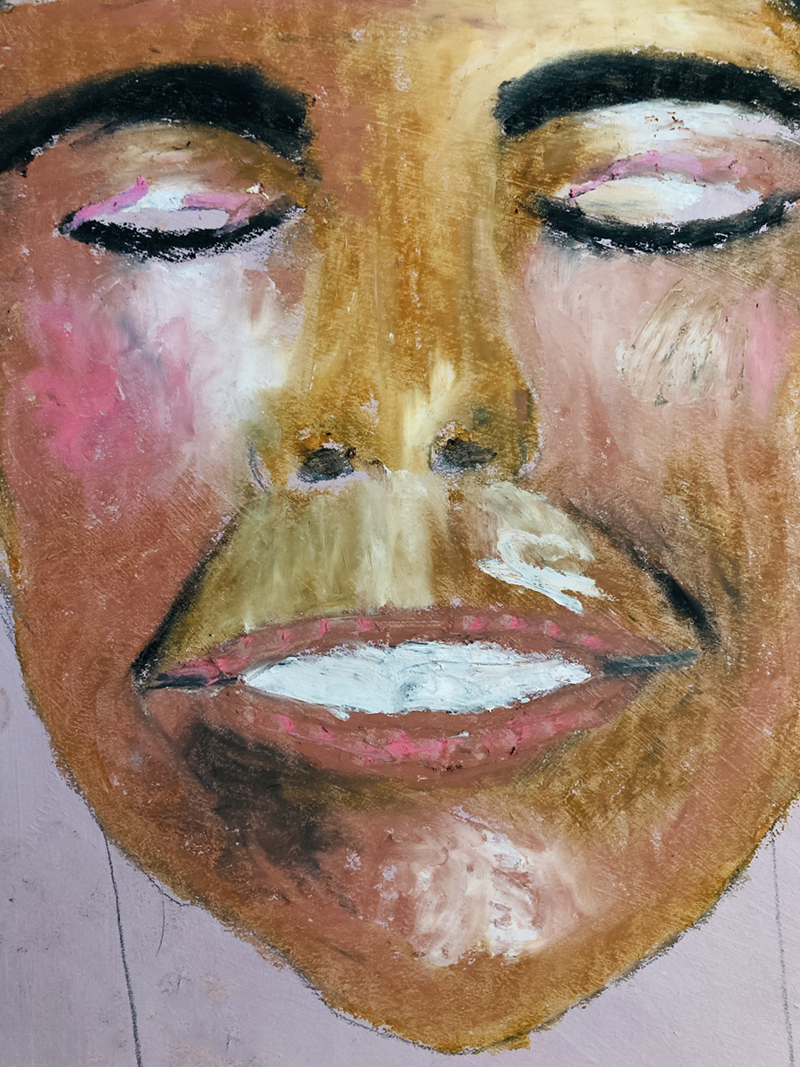 Being Human is Beautiful - oil pastel portrait of a smiling happy woman by Katie Jeanne Wood