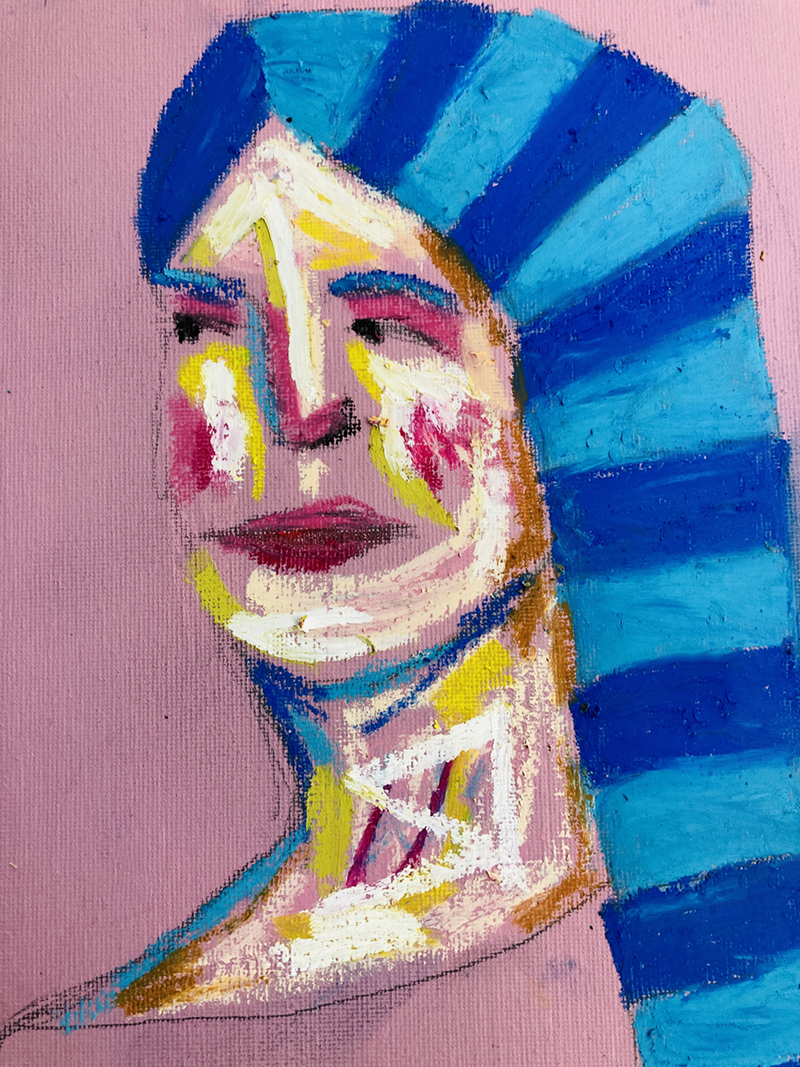 WIP shot of an oil pastel portrait by Katie Jeanne Wood