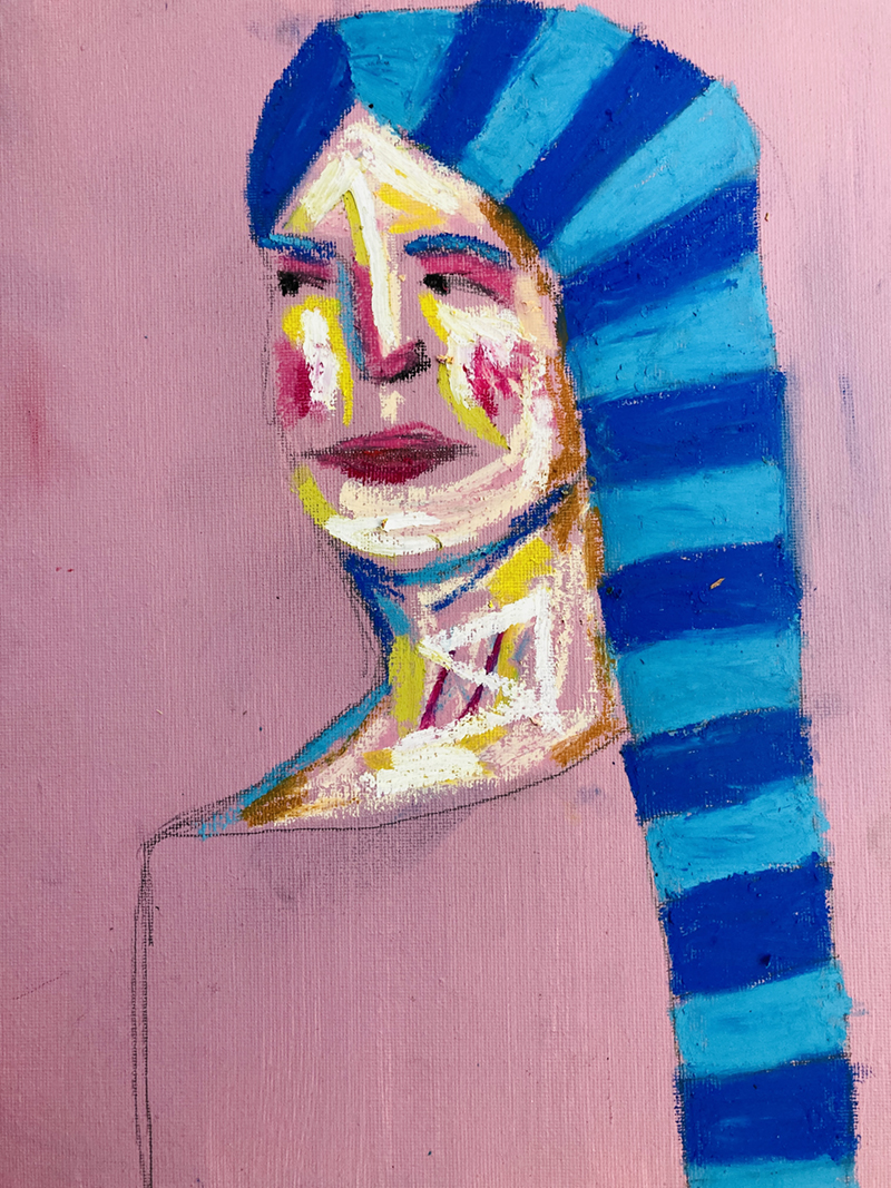 WIP shot of an oil pastel portrait by Katie Jeanne Wood