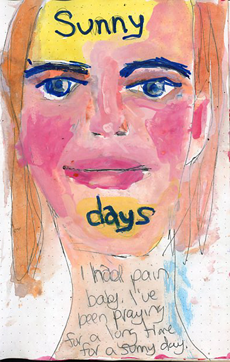 creating portrait paintings from song lyrics in my art journal