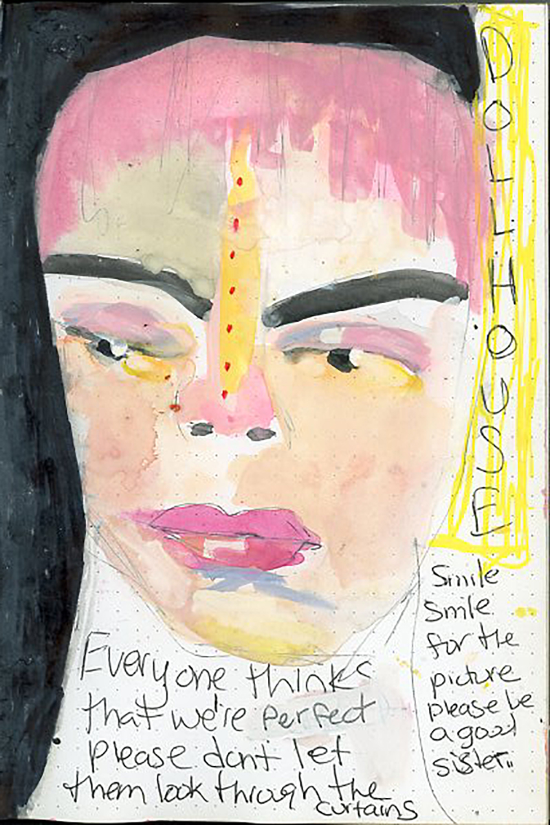 creating portrait paintings from song lyrics in my art journal