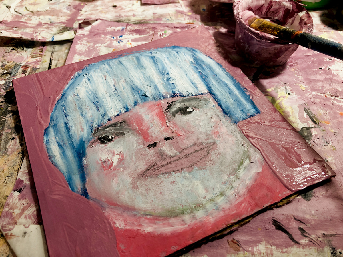 Katie Jeanne Wood - oil pastel woman painting wip