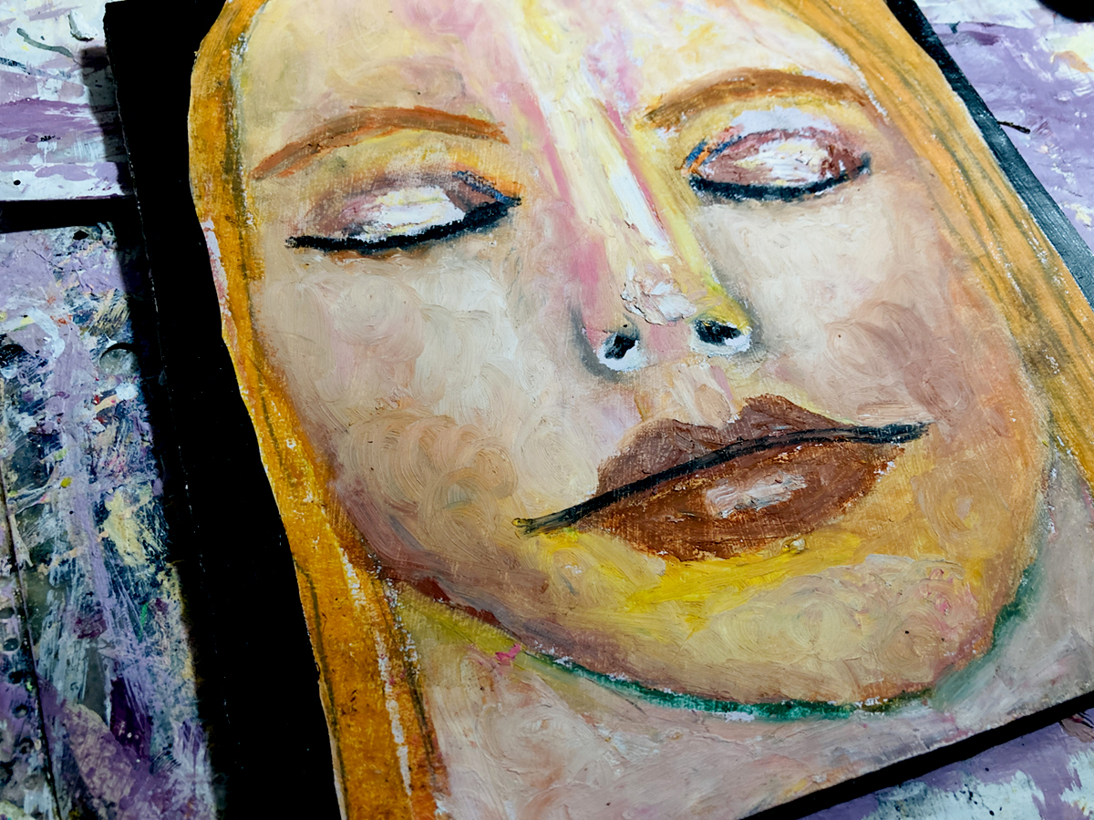 Katie Jeanne Wood - oil pastel woman painting wip