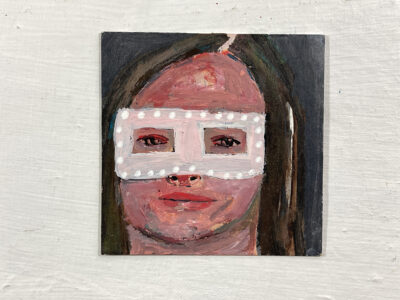 Miniature Halloween masquerade mask portrait painting by Katie Jeanne Wood