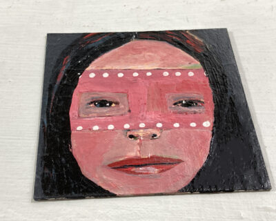 Miniature Halloween masquerade mask portrait painting by Katie Jeanne Wood