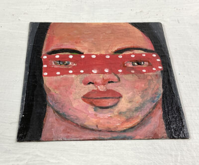 Miniature Halloween masquerade mask portrait painting by Katie Jeanne Wood