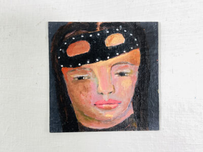 Miniature Halloween masquerade mask portrait painting by Katie Jeanne Wood