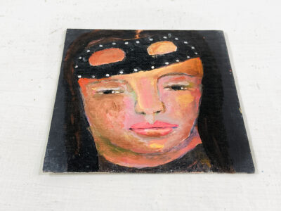 Miniature Halloween masquerade mask portrait painting by Katie Jeanne Wood