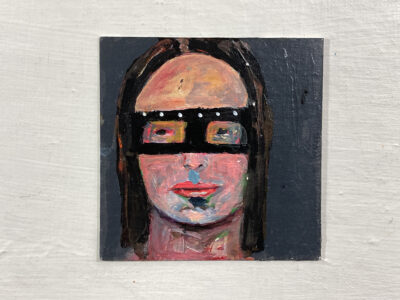 Miniature Halloween masquerade mask portrait painting by Katie Jeanne Wood