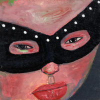 Miniature Halloween masquerade mask portrait painting by Katie Jeanne Wood