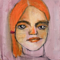 Oil pastel portrait painting of a woman with orange hair by Katie Jeanne Wood