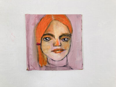 Oil pastel portrait painting of a woman with orange hair by Katie Jeanne Wood