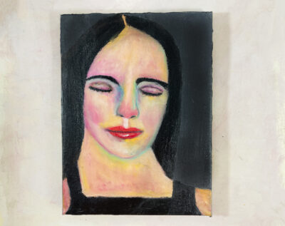 Oil & oil pastel portrait painting of a woman by Katie Jeanne Wood
