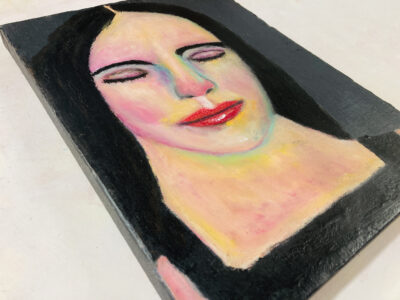 Oil & oil pastel portrait painting of a woman by Katie Jeanne Wood