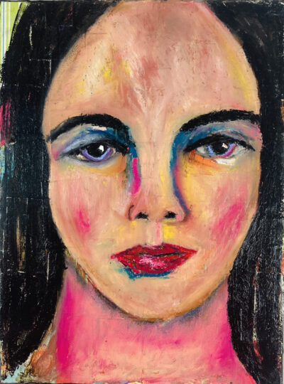 Oil & oil pastel portrait painting of a woman by Katie Jeanne Wood