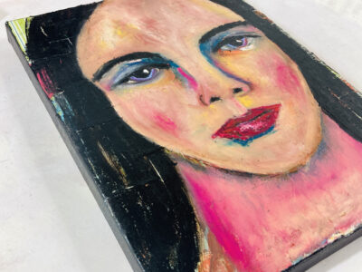 Oil & oil pastel portrait painting of a woman by Katie Jeanne Wood