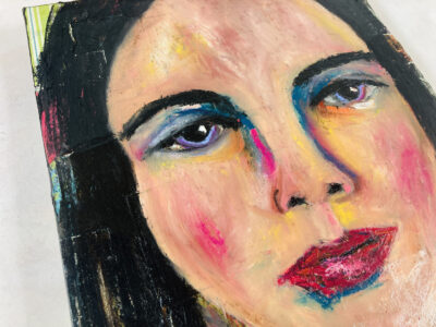 Oil & oil pastel portrait painting of a woman by Katie Jeanne Wood