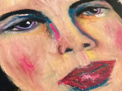 Oil & oil pastel portrait painting of a woman by Katie Jeanne Wood