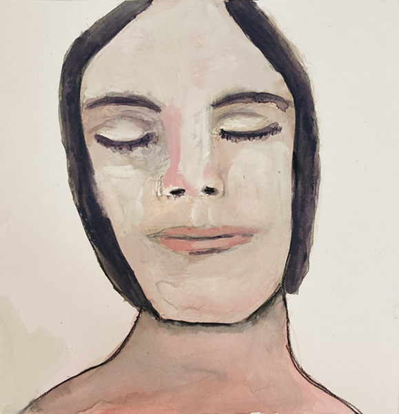 Gouache and watercolor portrait painting by Katie Jeanne Wood