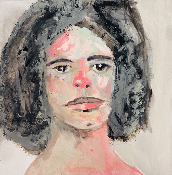 Mixed media woman portrait painting by Katie Jeanne Wood