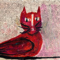 Oil pastel painting of a humanoid cat bird by Katie Jeanne Wood