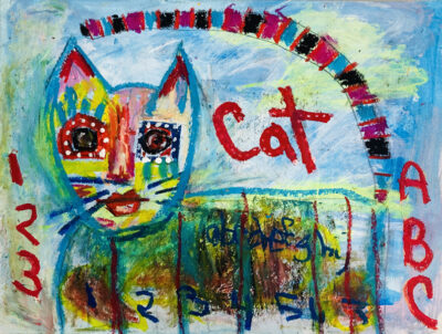 Oil pastel painting of a cat by Katie Jeanne Wood