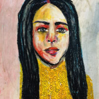 Oil pastel painting of a woman who felt erased by Katie Jeanne Wood