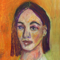 Oil pastel painting of a woman in the sun by Katie Jeanne Wood