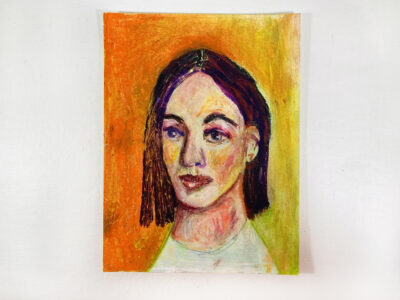 Oil pastel painting of a woman in the sun by Katie Jeanne Wood