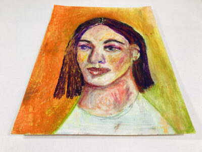 Oil pastel painting of a woman in the sun by Katie Jeanne Wood